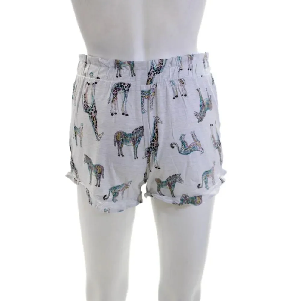 Emerson Road Womens Animal Print Ruffle Crew Neck Sleep Pajama Set Gray Size S